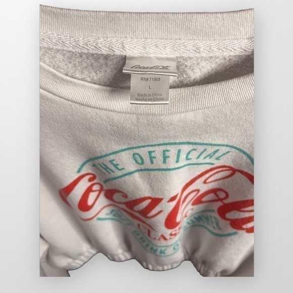 Coca Cola brand Juniors white crop sweater, size Large.  Like new condition - Picture 3 of 3